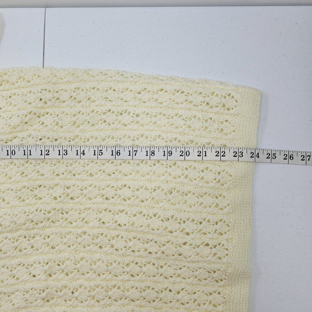 Vintage 70s Handmade Womens Sweater S M Ivory Retro Cottage Eyelet Granny Boho - Picture 7 of 7